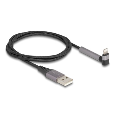 Delock Data and Charging Cable USB Type-A to Lightning™ for iPhone™, iPad™, iPod™ angled with stand function black 1.5 m MFi 2