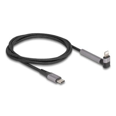 Delock Data and Charging Cable USB Type-C™ to Lightning™ for iPhone™, iPad™, iPod™ angled with stand function black 1.5 m MFi 2