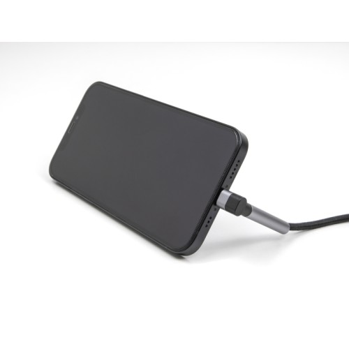 Delock Data and Charging Cable USB Type-C™ to Lightning™ for iPhone™, iPad™, iPod™ angled with stand function black 1.5 m MFi