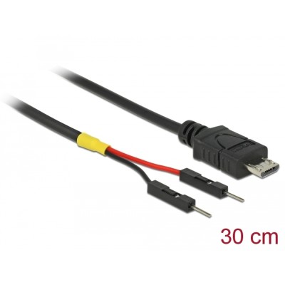 Delock USB Power Cable Micro-B to 2 x pin header male separate power 30 cm