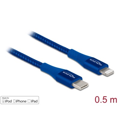 Delock Data and charging cable USB Type-C™ to Lightning™ for iPhone™, iPad™ and iPod™ blue 0.5 m MFi
