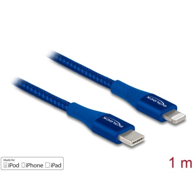 Delock Data and charging cable USB Type-C™ to Lightning™ for iPhone™, iPad™ and iPod™ blue 1 m MFi