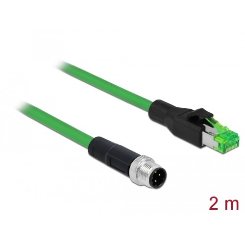 Delock Network cable M12 4 pin D-coded to RJ45 plug PVC 2 m