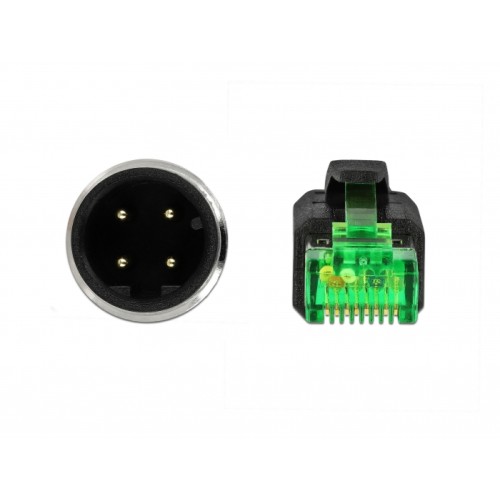 Delock Network cable M12 4 pin D-coded to RJ45 plug PVC 2 m