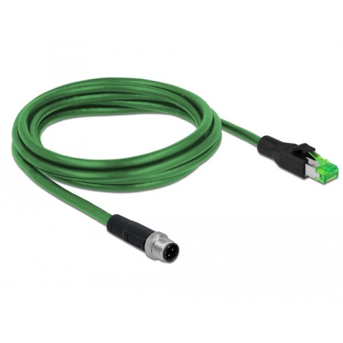 Delock Network cable M12 4 pin D-coded to RJ45 plug PVC 2 m