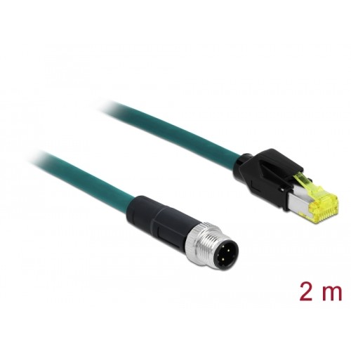 Delock Network cable M12 4 pin D-coded to RJ45 Hirose plug TPU 2 m