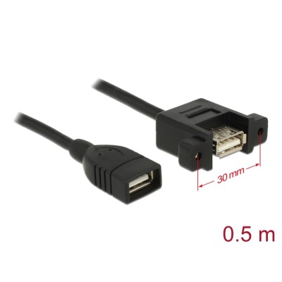 Delock Cable USB 2.0 Type-A female > USB 2.0 Type-A female panel-mount 0.5 m