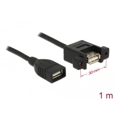 Delock Cable USB 2.0 Type-A female > USB 2.0 Type-A female panel-mount 1 m