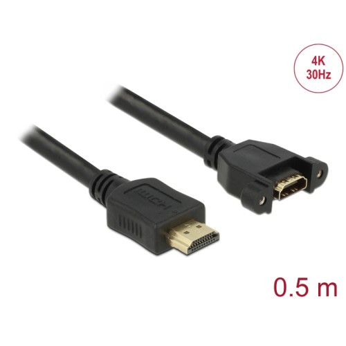 Delock Cable HDMI-A male  HDMI-A female panel-mount 4K 30 Hz 0.5 m