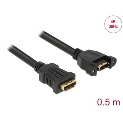 Delock Cable HDMI-A female > HDMI-A female panel-mount 4K 30 Hz 0.5 m