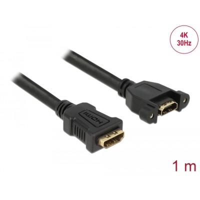 Delock Cable HDMI-A female > HDMI-A female panel-mount 4K 30 Hz 1 m