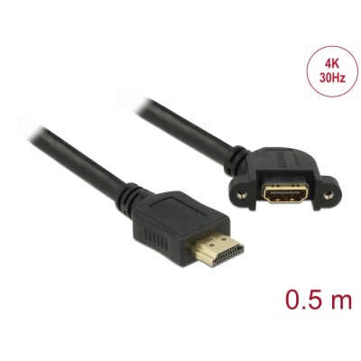 Delock Cable HDMI-A male > HDMI-A female panel-mount 110° angled 4K 30 Hz 0.5 m