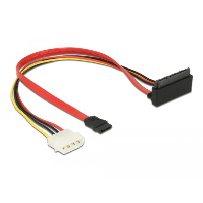 Delock Cable SATA 6 Gb/s 7 pin receptacle + Molex 4 pin power plug > SATA 22 pin receptacle upwards angled metal 30 cm 2