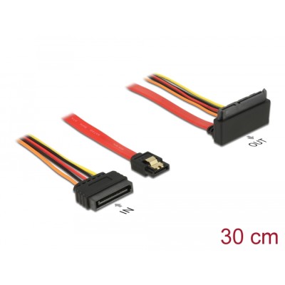 Delock Cable SATA 6 Gb/s 7 pin receptacle + SATA 15 pin power plug > SATA 22 pin receptacle upwards angled metal 30 cm