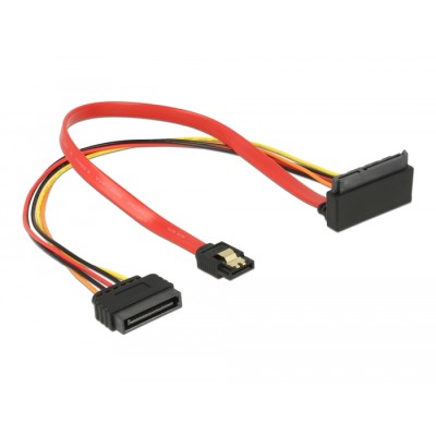 Delock Cable SATA 6 Gb/s 7 pin receptacle + SATA 15 pin power plug > SATA 22 pin receptacle upwards angled metal 30 cm 2