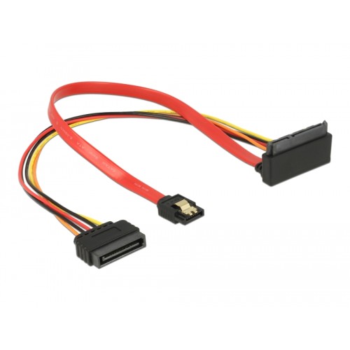 Delock Cable SATA 6 Gb/s 7 pin receptacle + SATA 15 pin power plug > SATA 22 pin receptacle upwards angled metal 30 cm