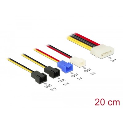 Delock Cable Power supply Molex 4 pin male > 4 x 2 pin fan (12 V / 7 V / 5 V) 20 cm