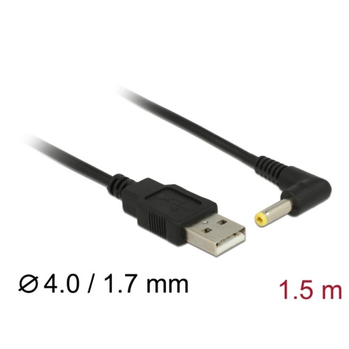 Delock Power Cable USB > DC 4.0 x 1.7 mm male 90° 1.5 m