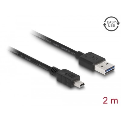 Delock Cable EASY-USB 2.0 Type-A male  USB 2.0 Type Mini-B male 2 m black