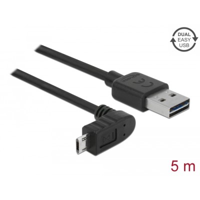 Delock Cable EASY-USB 2.0 Type-A male  EASY-USB 2.0 Type Micro-B male angled up / down 5 m black