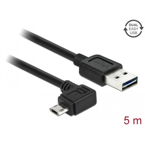 Delock Cable EASY-USB 2.0 Type-A male  EASY-USB 2.0 Type Micro-B male angled left / right 5 m black