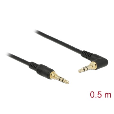 Delock Stereo Jack Cable 3.5 mm 3 pin male  male angled 0.5 m black