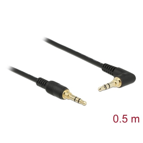 Delock Stereo Jack Cable 3.5 mm 3 pin male > male angled 0.5 m black