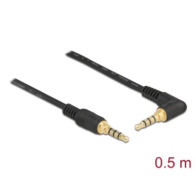 Delock Stereo Jack Cable 3.5 mm 4 pin male  male angled 0.5 m black