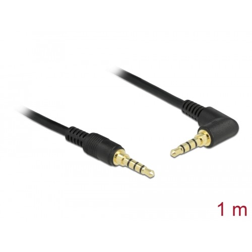 Delock Stereo Jack Cable 3.5 mm 4 pin male  male angled 1 m black