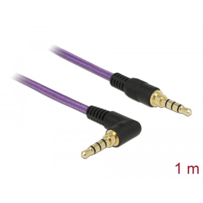 Delock Stereo Jack Cable 3.5 mm 4 pin male  male angled 1 m purple