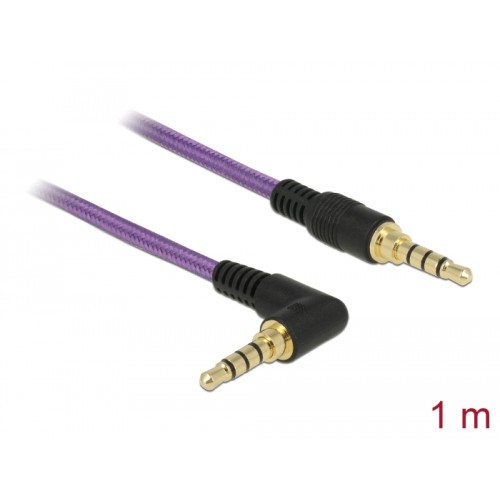 Delock Stereo Jack Cable 3.5 mm 4 pin male > male angled 1 m purple