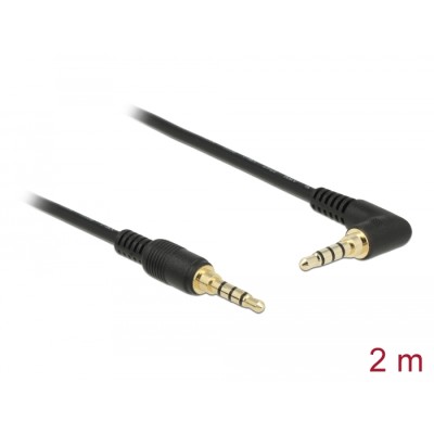 Delock Stereo Jack Cable 3.5 mm 4 pin male > male angled 2 m black