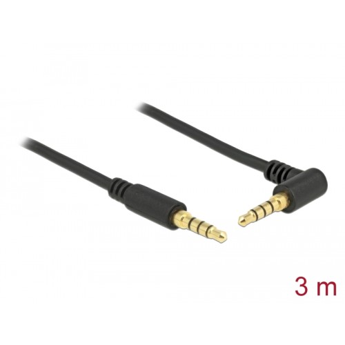Delock Stereo Jack Cable 3.5 mm 4 pin male > male angled 3 m black