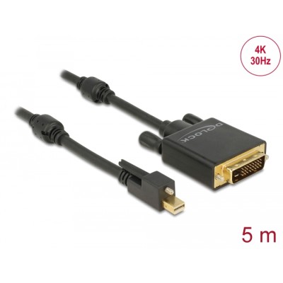 Delock Cable mini DisplayPort 1.2 male with screw  DVI male 4K 30 Hz Active 5 m black