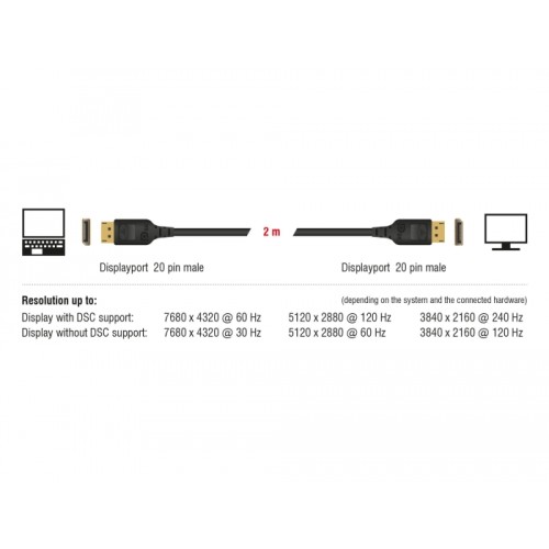 Delock DisplayPort cable 8K 60 Hz 2 m DP 8K certified