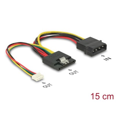 Delock Cable Power SATA 15 pin receptacle > Molex 4 pin male + 4 pin power female