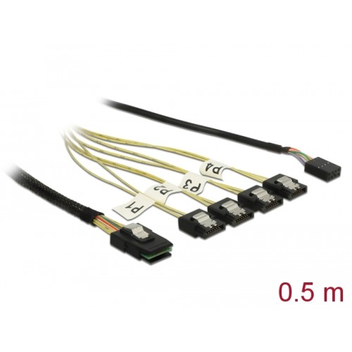 Delock Cable Mini SAS SFF-8087 - 4 x SATA 7 pin + Sideband 0.5 m metal