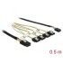 Delock Cable Mini SAS SFF-8087 - 4 x SATA 7 pin + Sideband 0.5 m metal