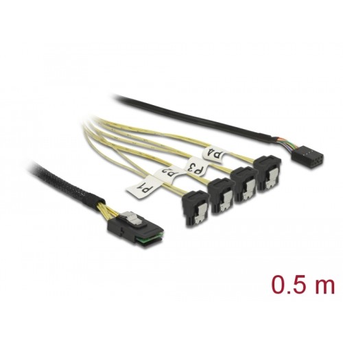 Delock Cable Mini SAS SFF-8087 - 4 x SATA 7 Pin angled + Sideband 0.5 m