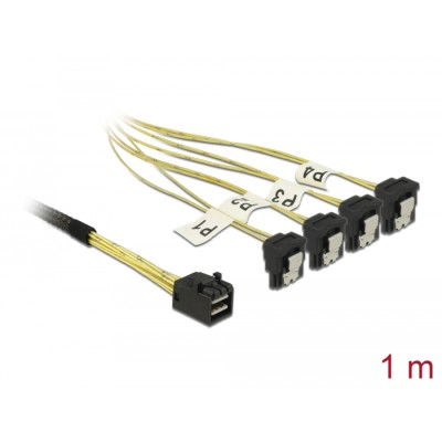 Delock Cable Mini SAS HD SFF-8643 > 4 x SATA 7 Pin angled 1 m
