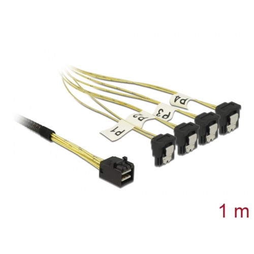 Delock Cable Mini SAS HD SFF-8643 > 4 x SATA 7 Pin angled 1 m