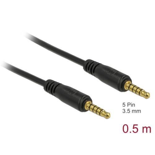 Delock Stereo Jack Cable 3.5 mm 5 pin male to male 0.5 m black