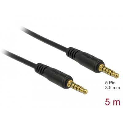 Delock Stereo Jack Cable 3.5 mm 5 pin male to male 5 m black