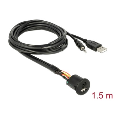 Delock Cable USB Type-A male + 3.5 mm 4 pin stereo jack male  female bulkhead USB Type-A female + 3.5 mm 4 pin female (audio) 1.