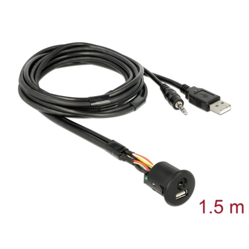 Delock Cable USB Type-A male + 3.5 mm 4 pin stereo jack male > female bulkhead USB Type-A female + 3.5 mm 4 pin female (audio) 1