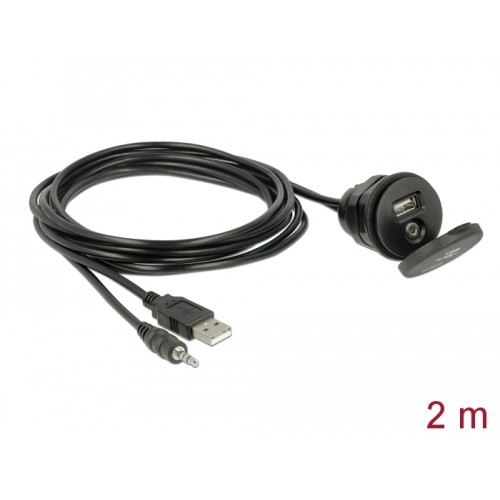 Delock Cable USB Type A male + 3.5 mm 4 pin stereo jack male  female bulkhead with closure cap USB Type A female + 3.5 mm 4 pin 