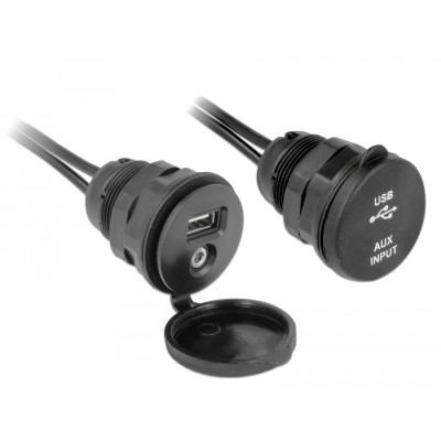 Delock Cable USB Type A male + 3.5 mm 4 pin stereo jack male  female bulkhead with closure cap USB Type A female + 3.5 mm 4 pin  2