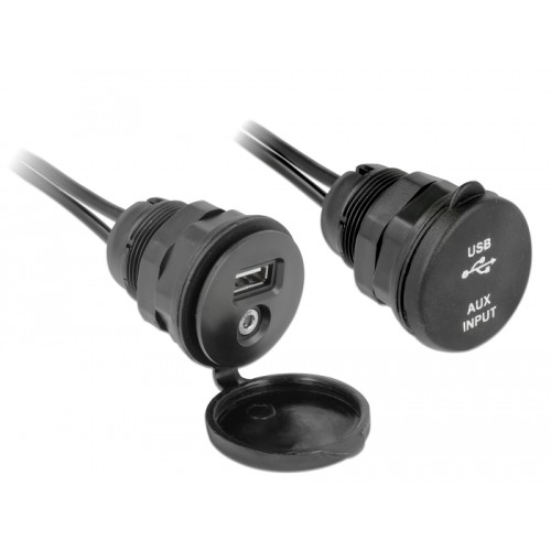 Delock Cable USB Type A male + 3.5 mm 4 pin stereo jack male  female bulkhead with closure cap USB Type A female + 3.5 mm 4 pin 