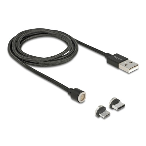 Delock Magnetic USB Data and Charging Cable Set for Micro USB / USB Type-C™ black 1.1 m
