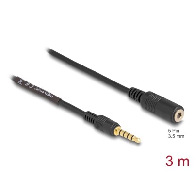 Delock Extension Cable Stereo Jack 3.5 mm 5 pin male to female 3 m black